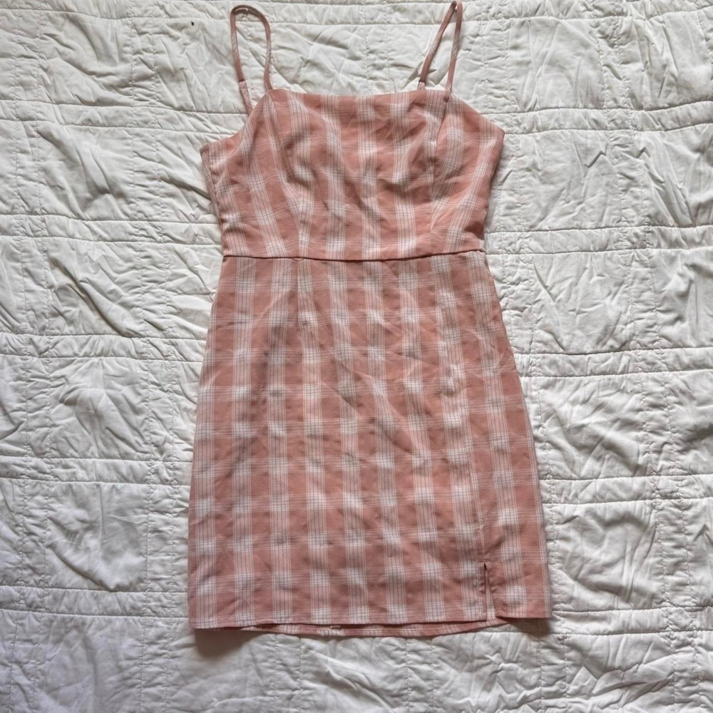BP Nordstrom gingham mini dress‎ size S pink square neck cottage coquette preppy